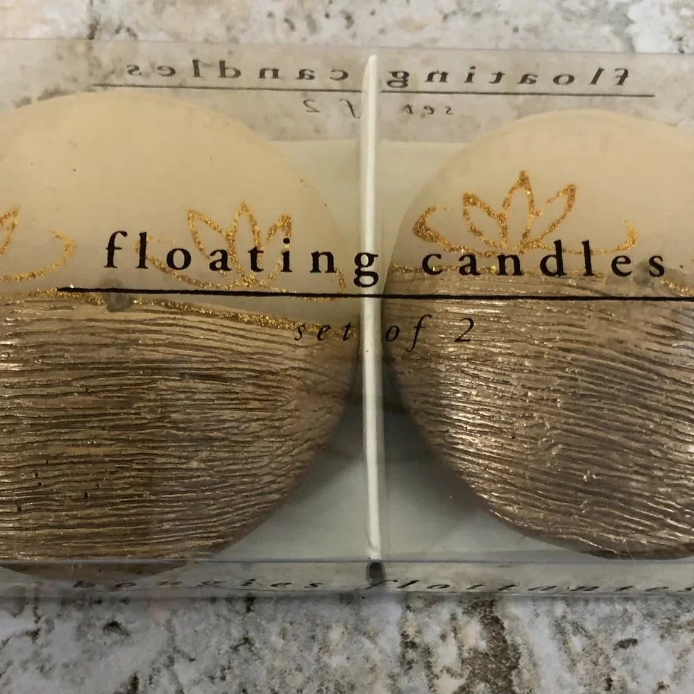 PIER ONE 1 Imports Floating Candles Set of 2 Gold And Ivory New NWT NIB